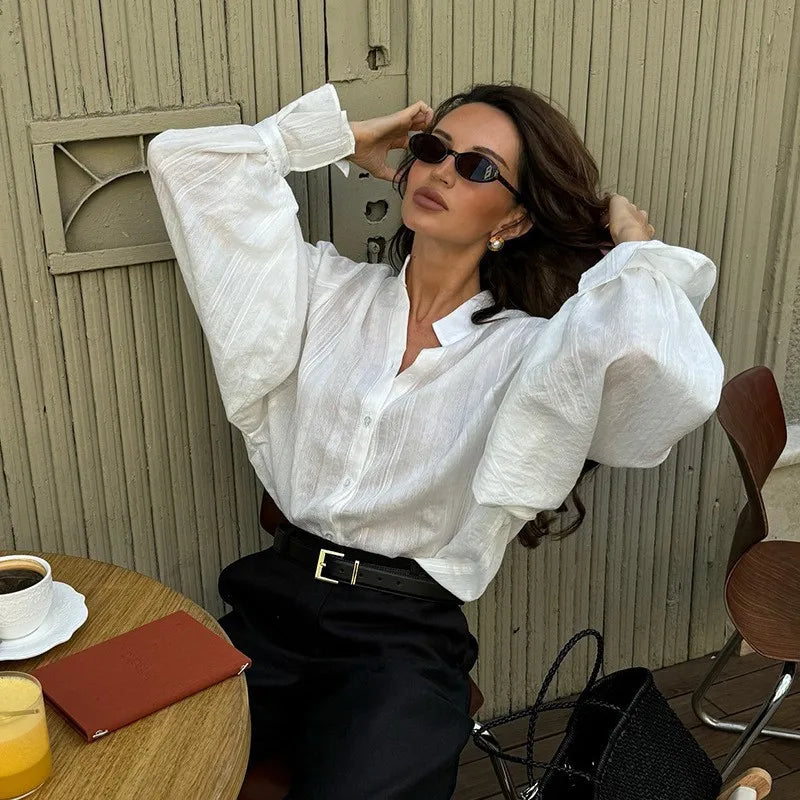 Fashion White Shirts Women Long Sleeve Oversize Blouse 2026 New Spring Summer Basic Tops Cotton Chic Shirt for Women
