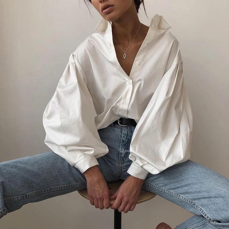 2026 Autumn Lantern Long Sleeve Elegant Blouse Shirt Women Basic Top Casual Turn Down Collar Office Lady White Shirt Tops Blusas